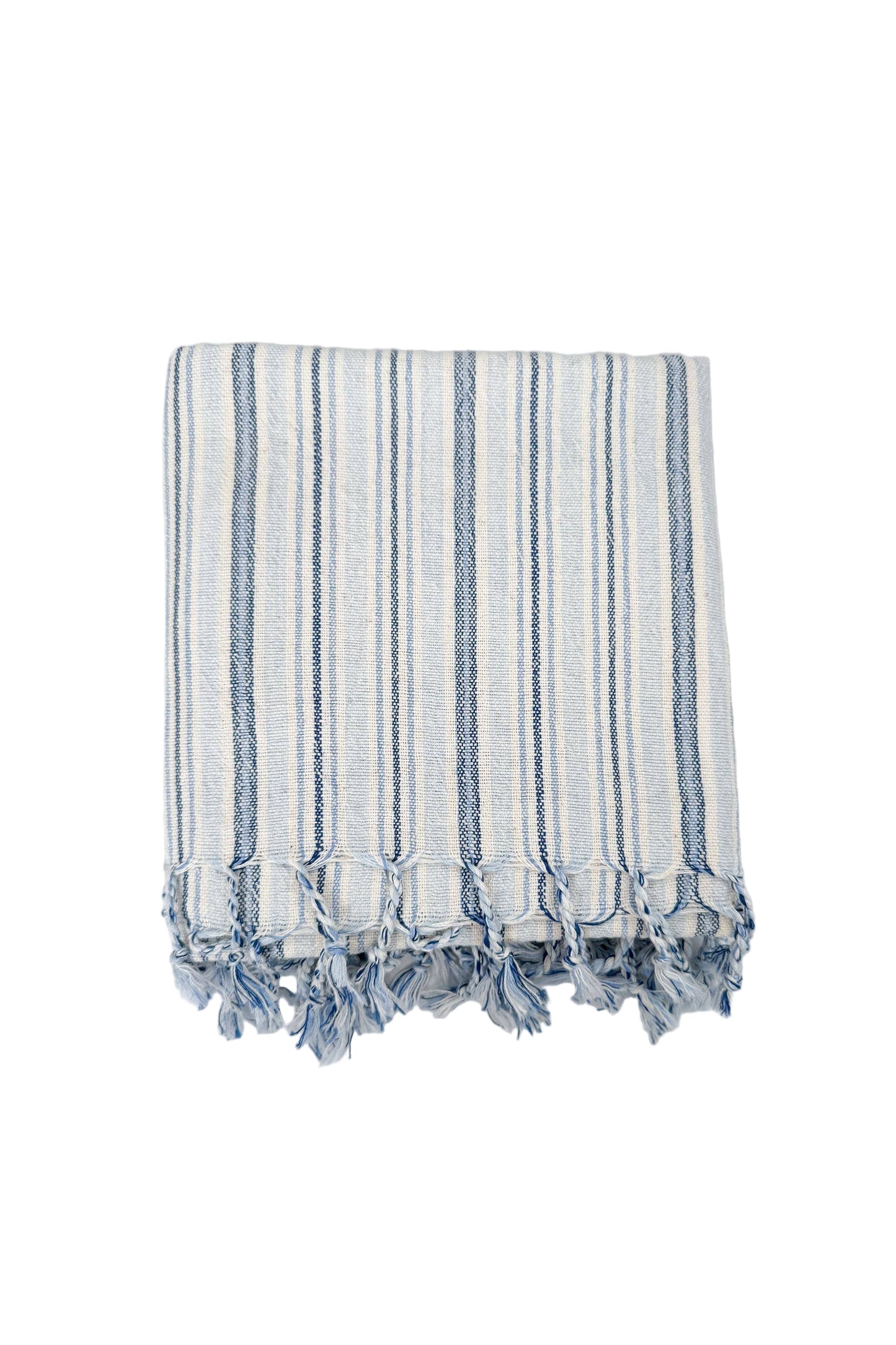 Striped towel with tassels on a white background