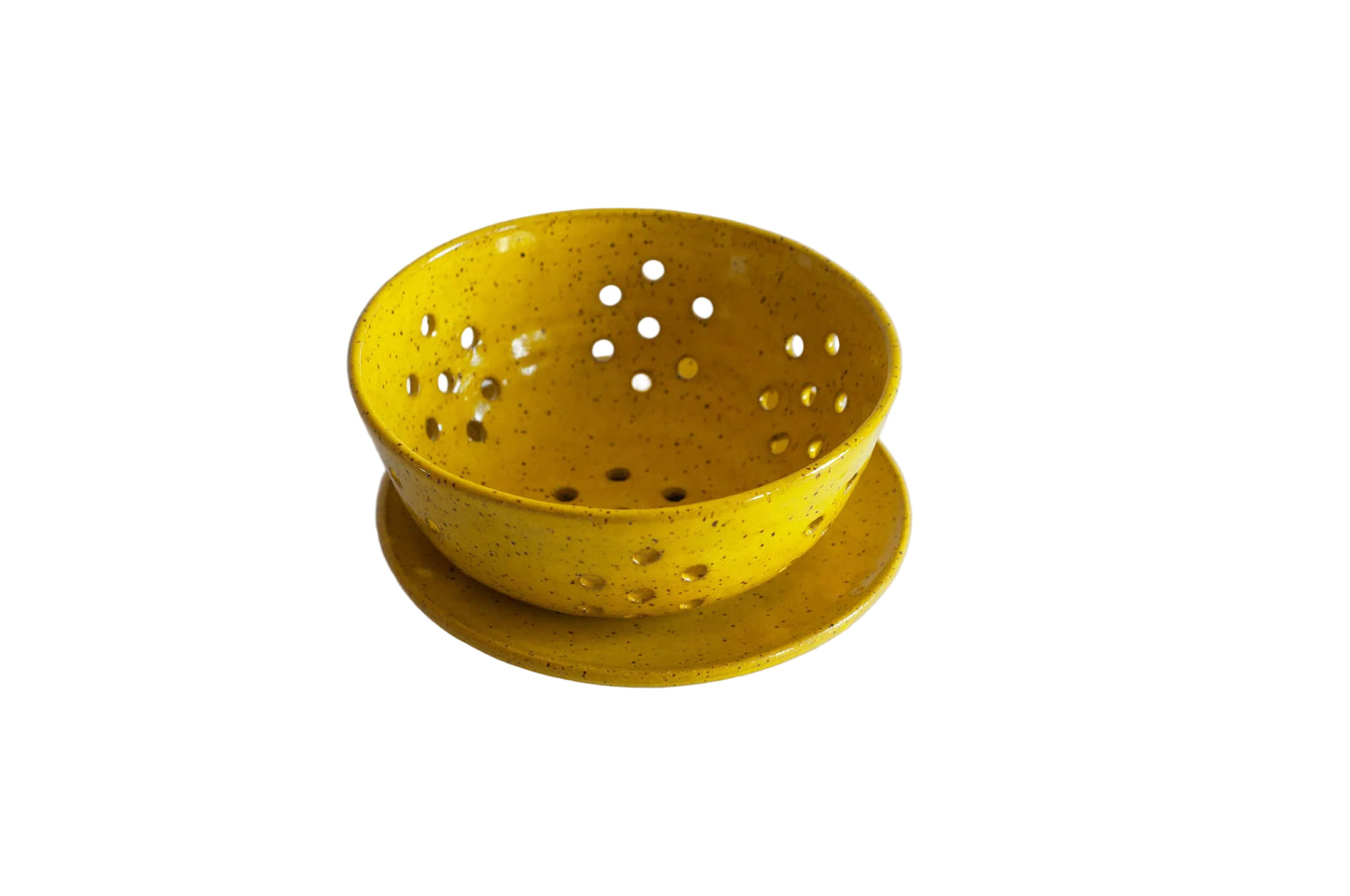 Small Ceramic Berry Bowl with Saucer - Yellow