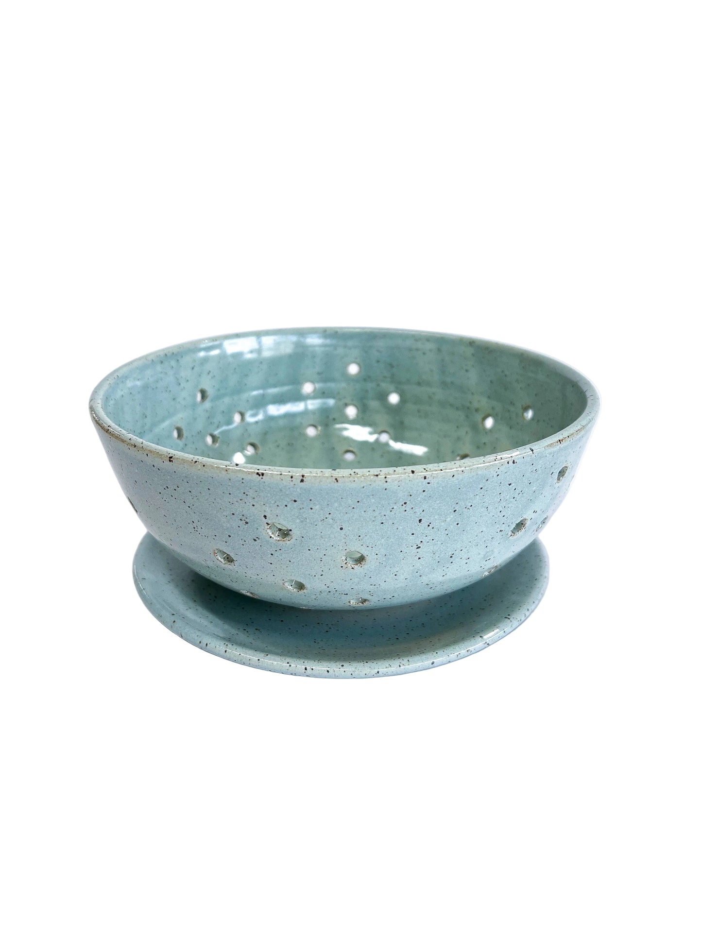 Large Ceramic Berry Bowl with Saucer - Light Blue