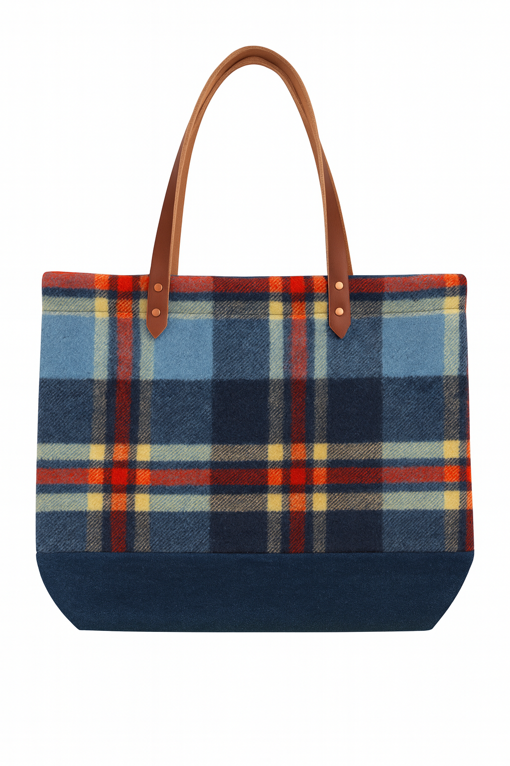 Heritage Plaid Blanket Tote - Navy, Red and Light Blue
