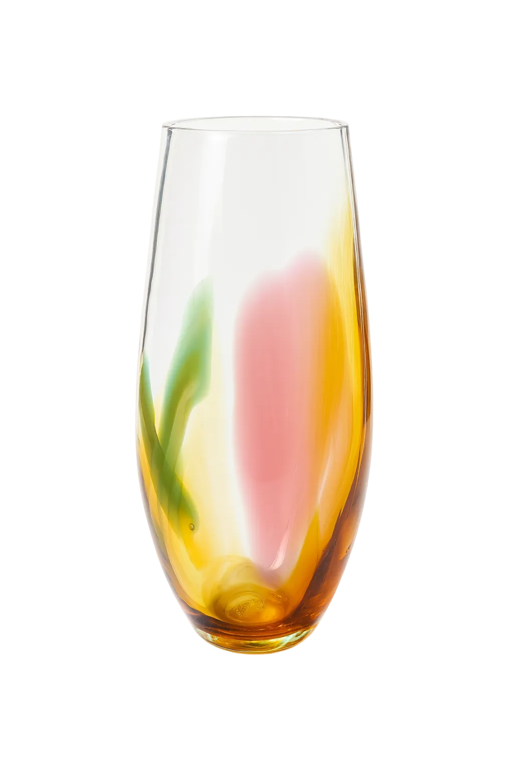 Colorful glass vase with gradient design on a white background