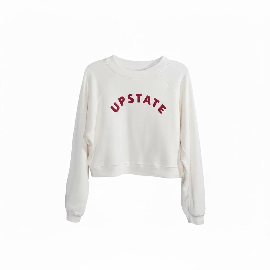 Women's Upstate Arch Crop Crewneck - Vintage White/Wine