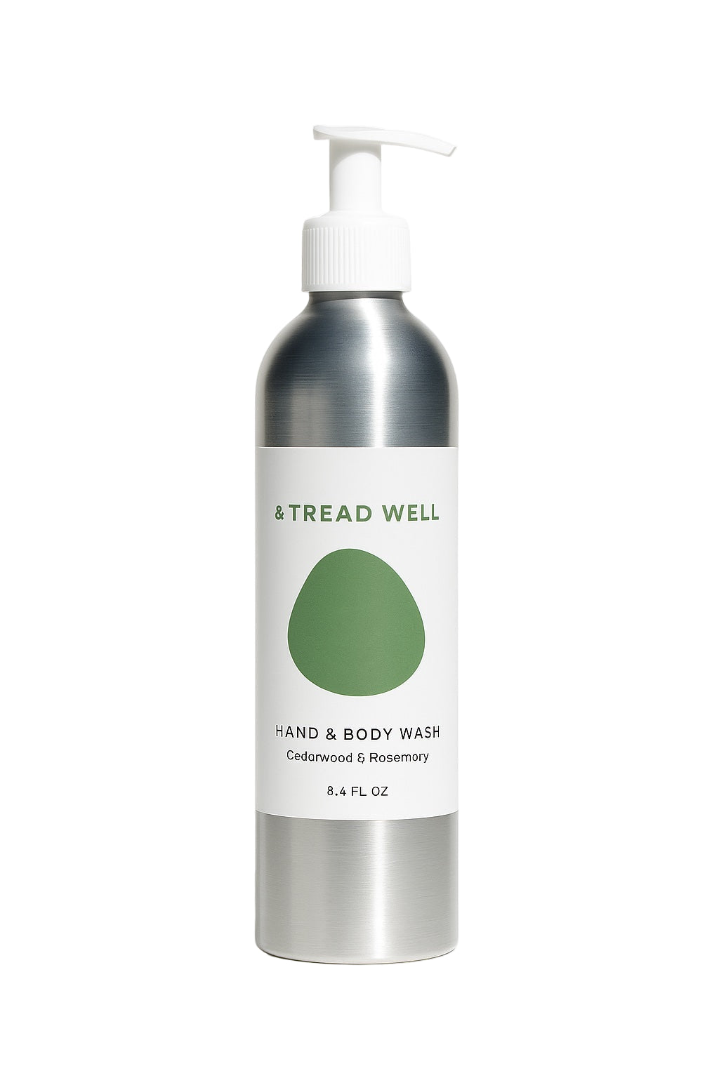 Hand and body wash bottle with a pump on a white background