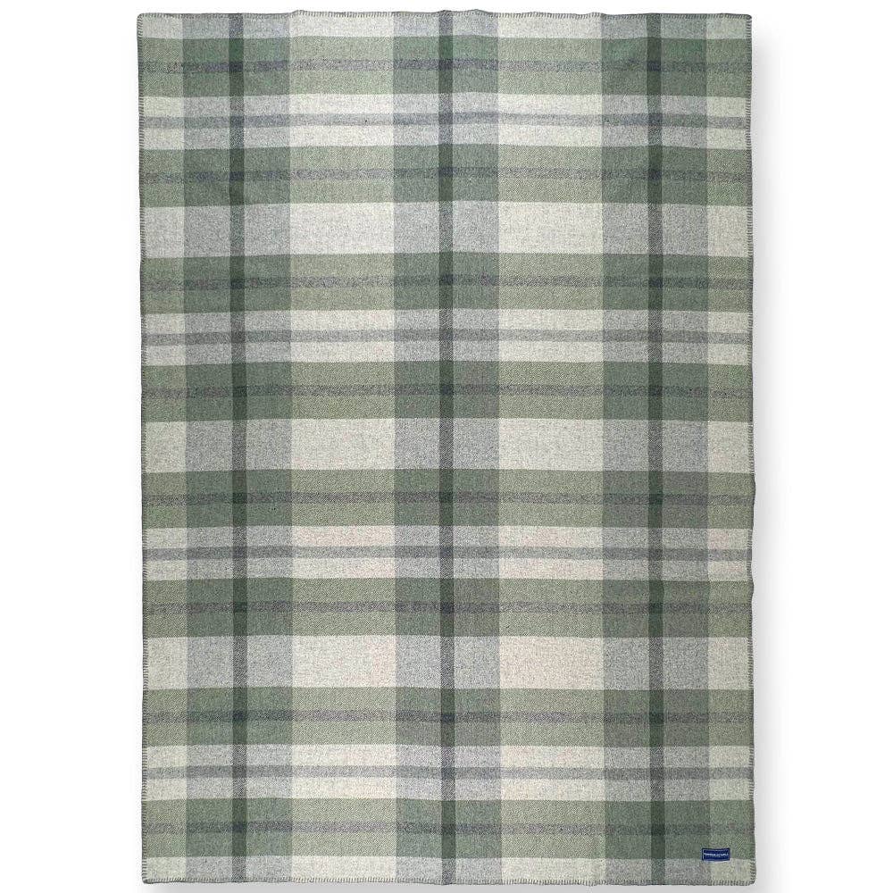 Northfield Plaid Wool Throw: Sage Green