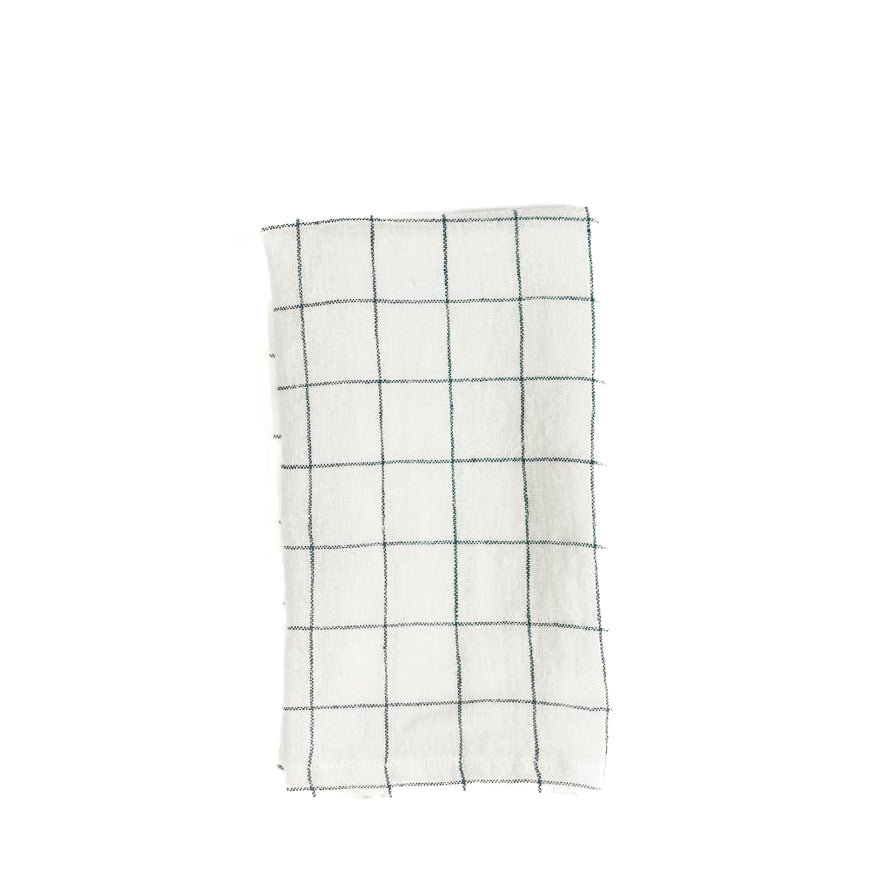 Stone Washed Linen Hemmed Napkin - Navy Windowpane (Set of 2)