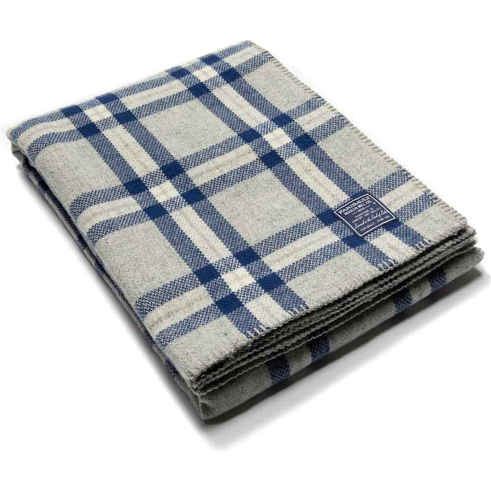 Minnehaha Falls Wool Throw Blanket: Blue/Gray
