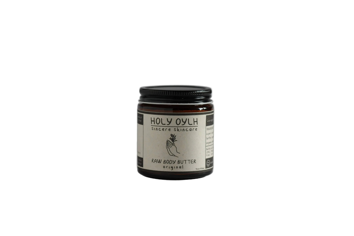 Jar of Holy Oylh raw body butter on a gray background