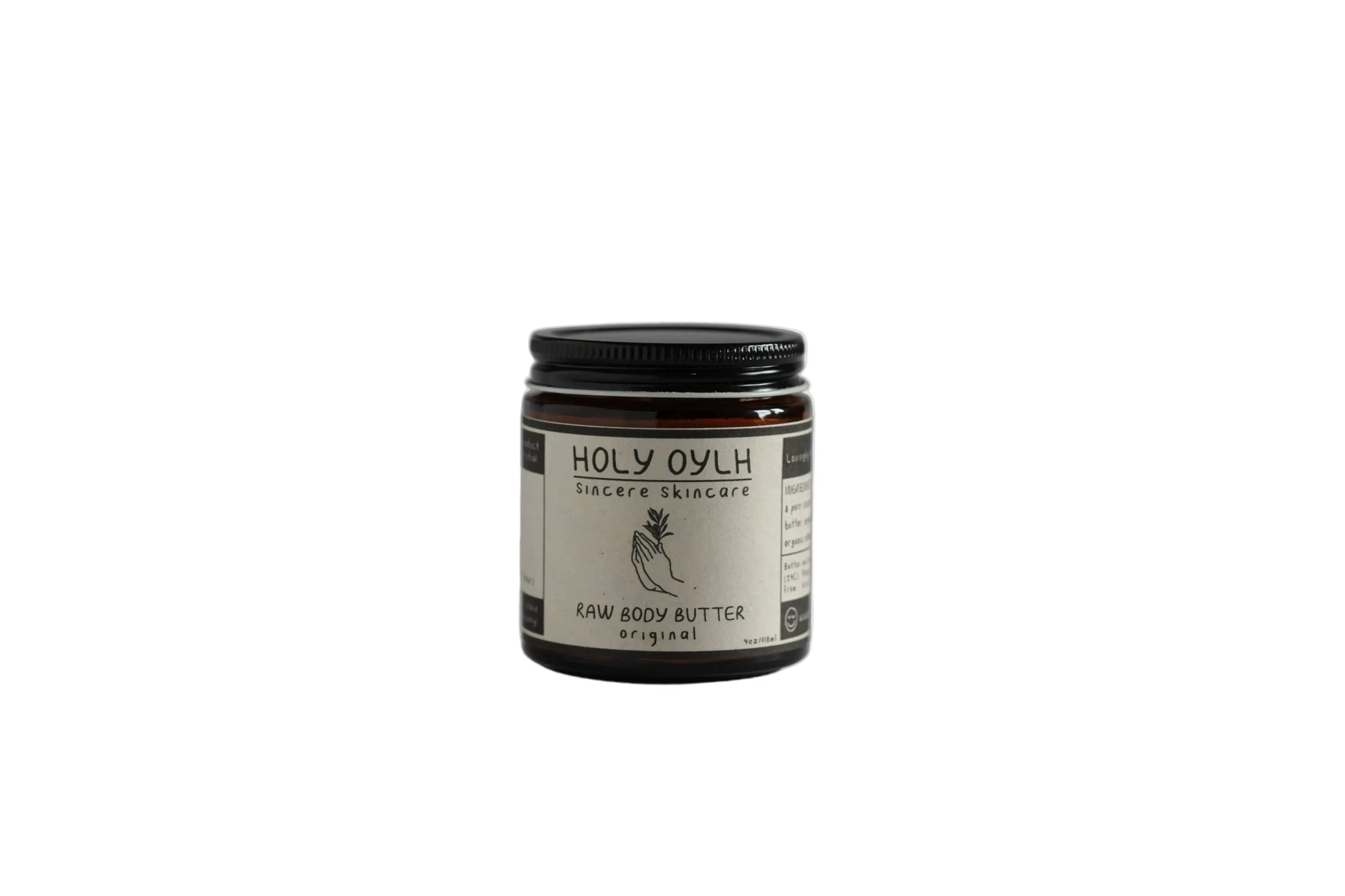 Jar of Holy Oylh raw body butter on a gray background