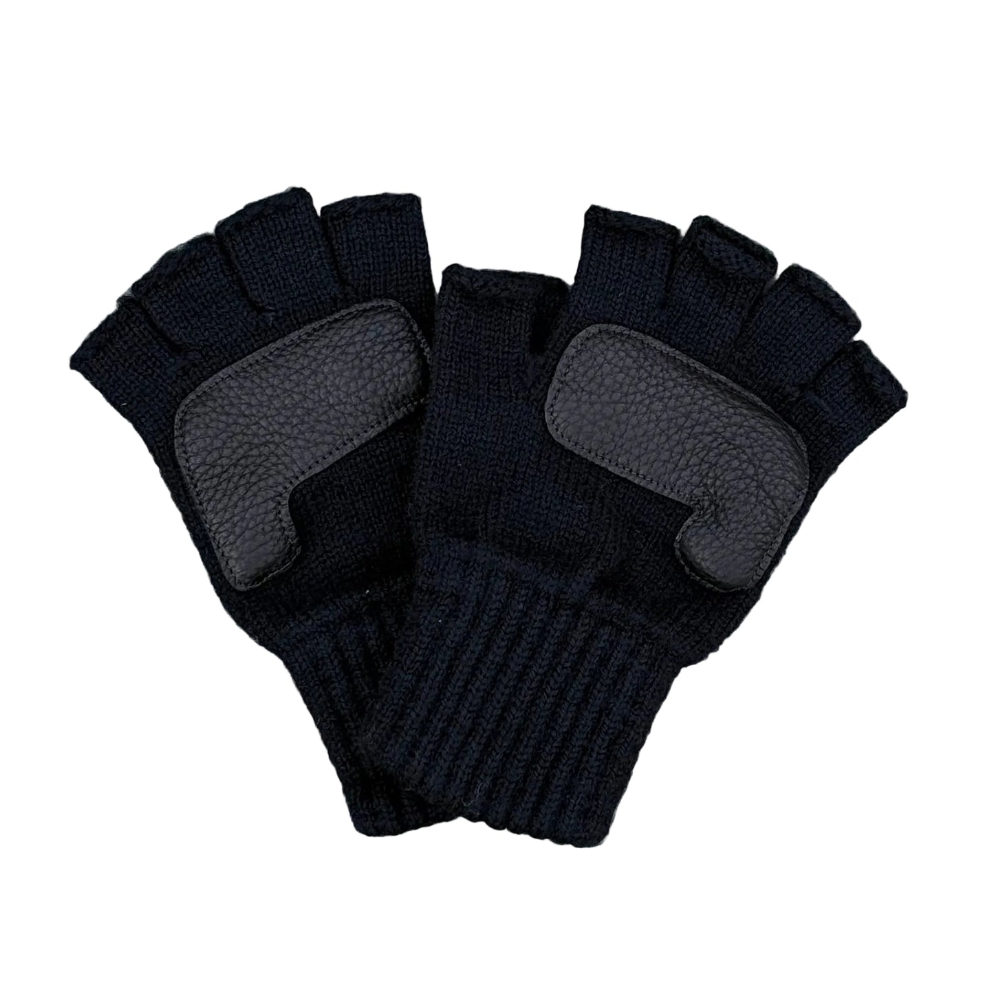 Fingerless Glove with Deerskin - Black with Black