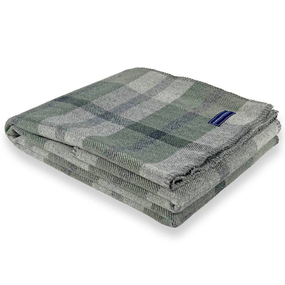 Northfield Plaid Wool Throw: Sage Green