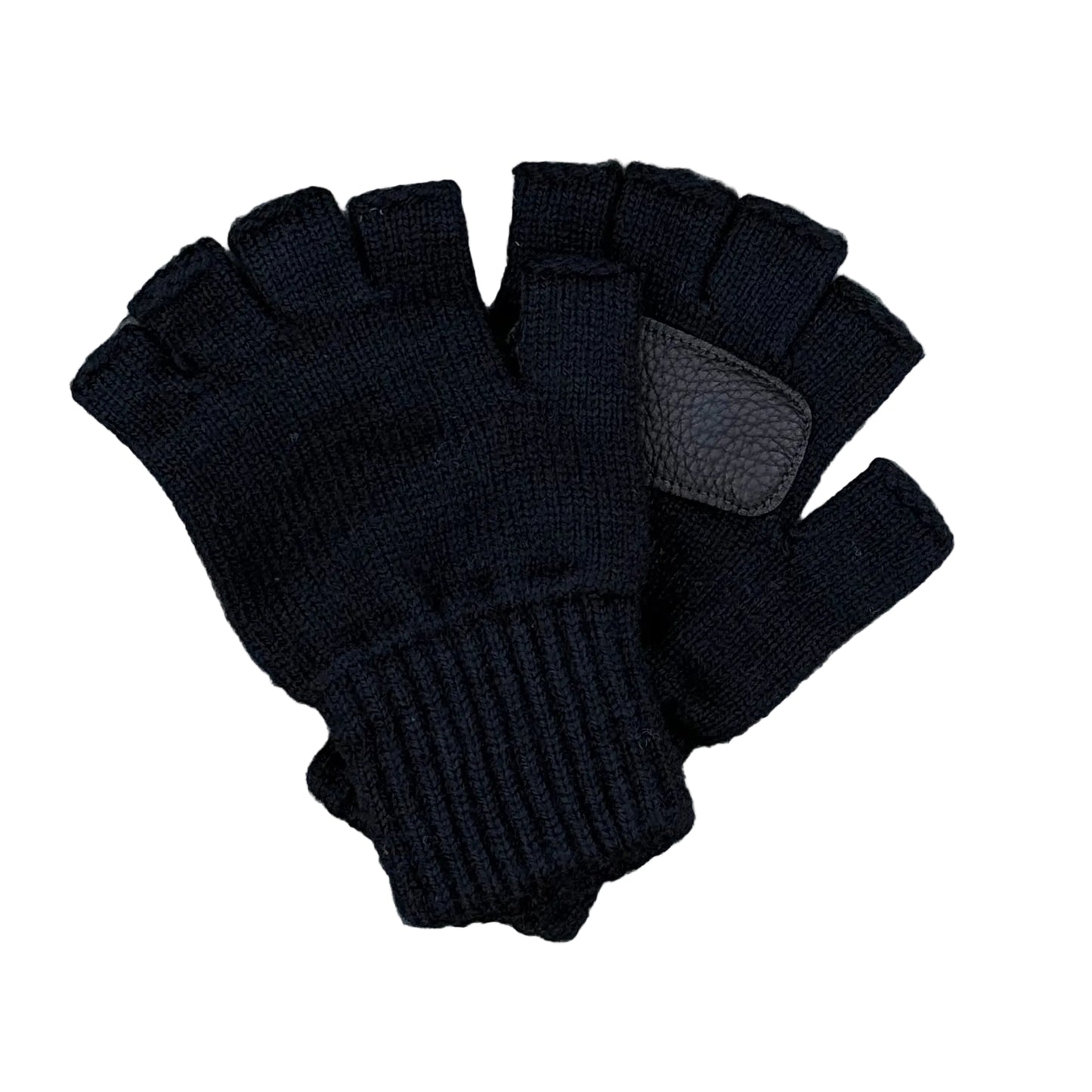 Fingerless Glove with Deerskin - Black with Black