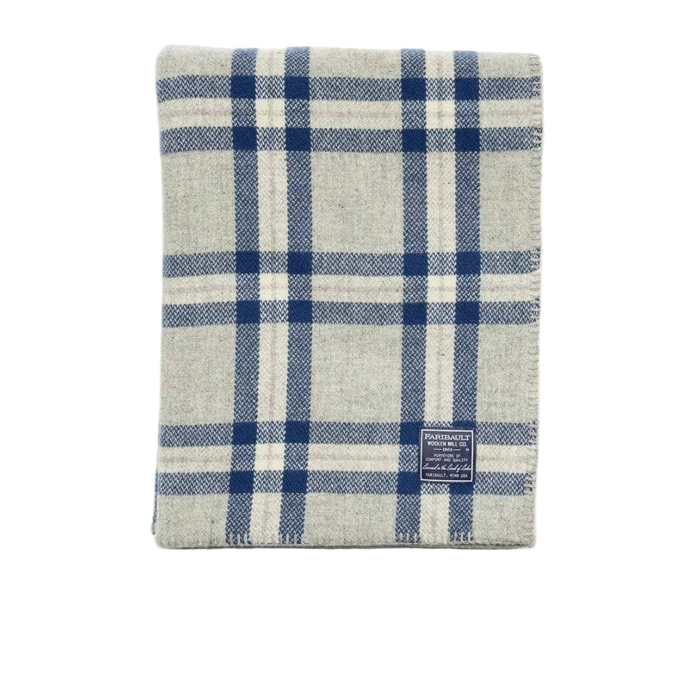 Minnehaha Falls Wool Throw Blanket: Blue/Gray