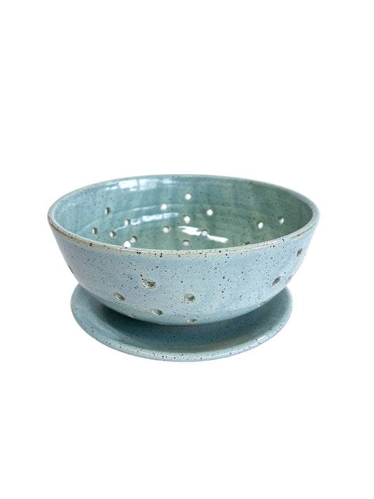 Large Ceramic Berry Bowl with Saucer - Light Blue