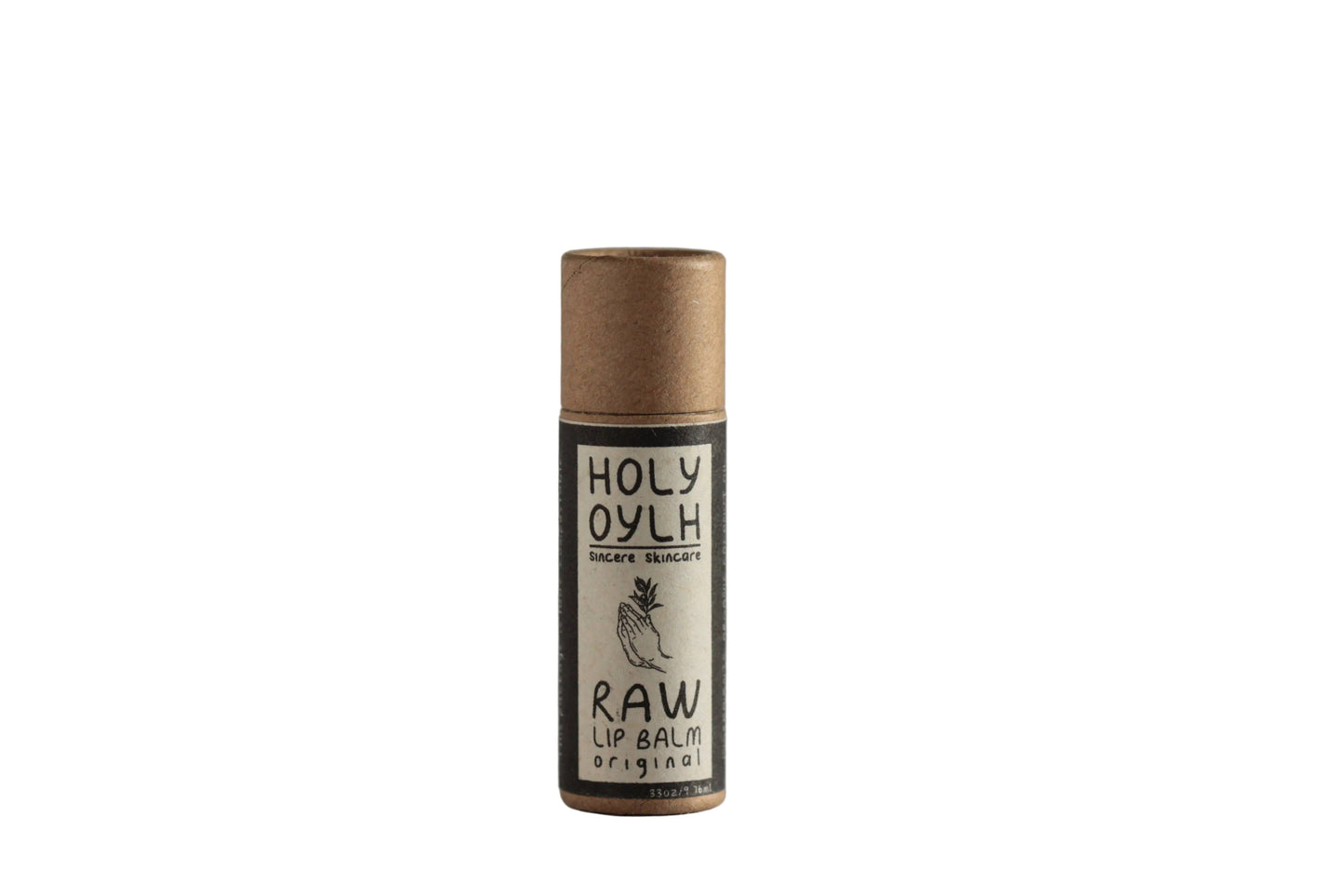 Lip balm tube labeled 'Holy Oylh' on a gray background
