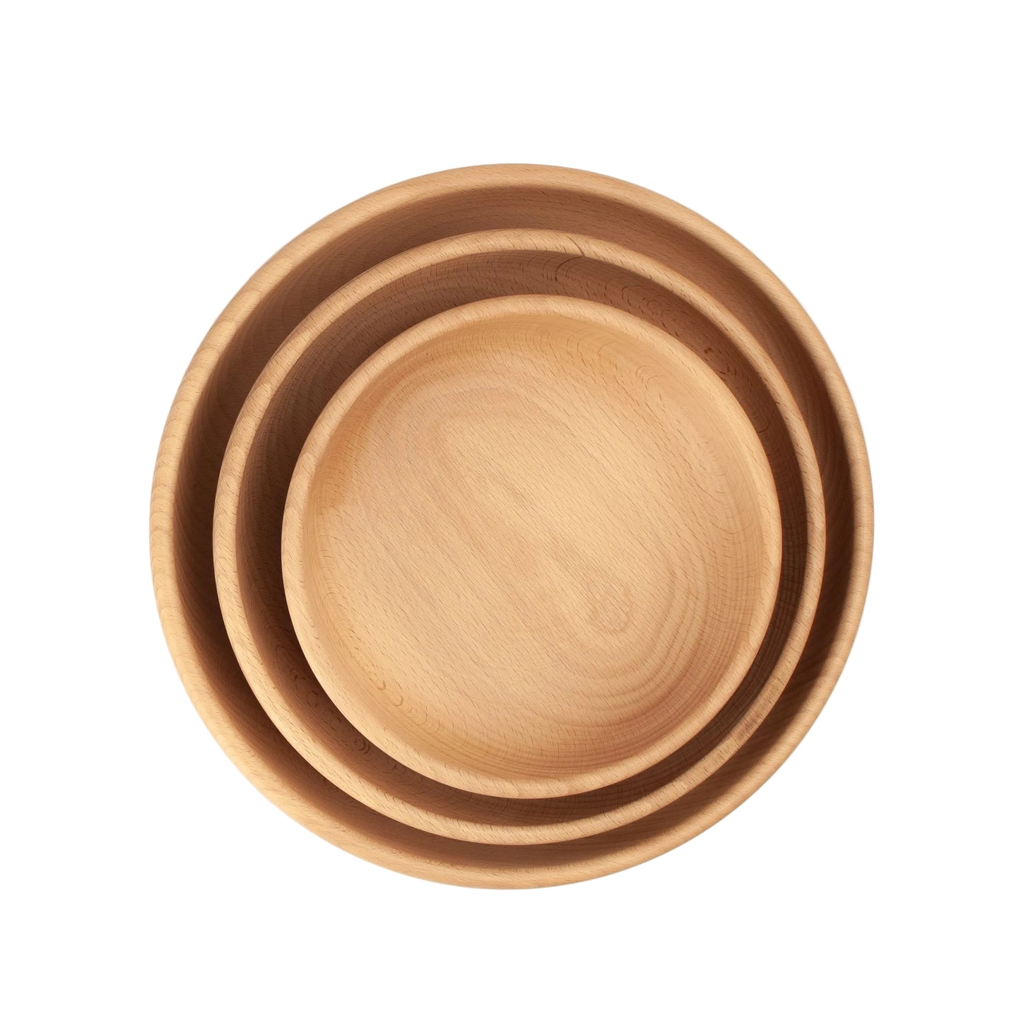 Two wooden bowls stacked on a light beige background