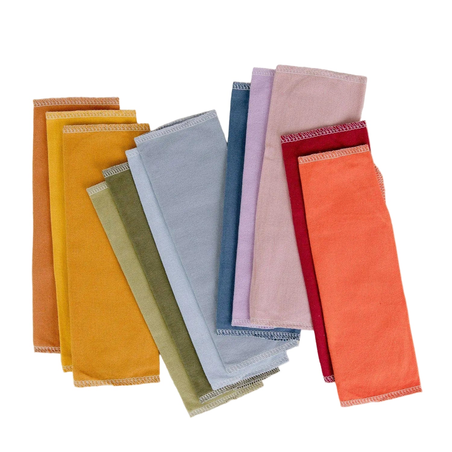 Set of colorful napkins arranged in a row on a light background