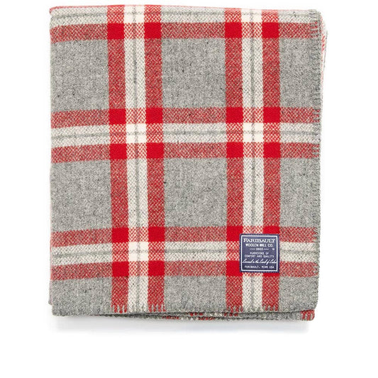 Minnehaha Falls Wool Throw Blanket: Red/Gray