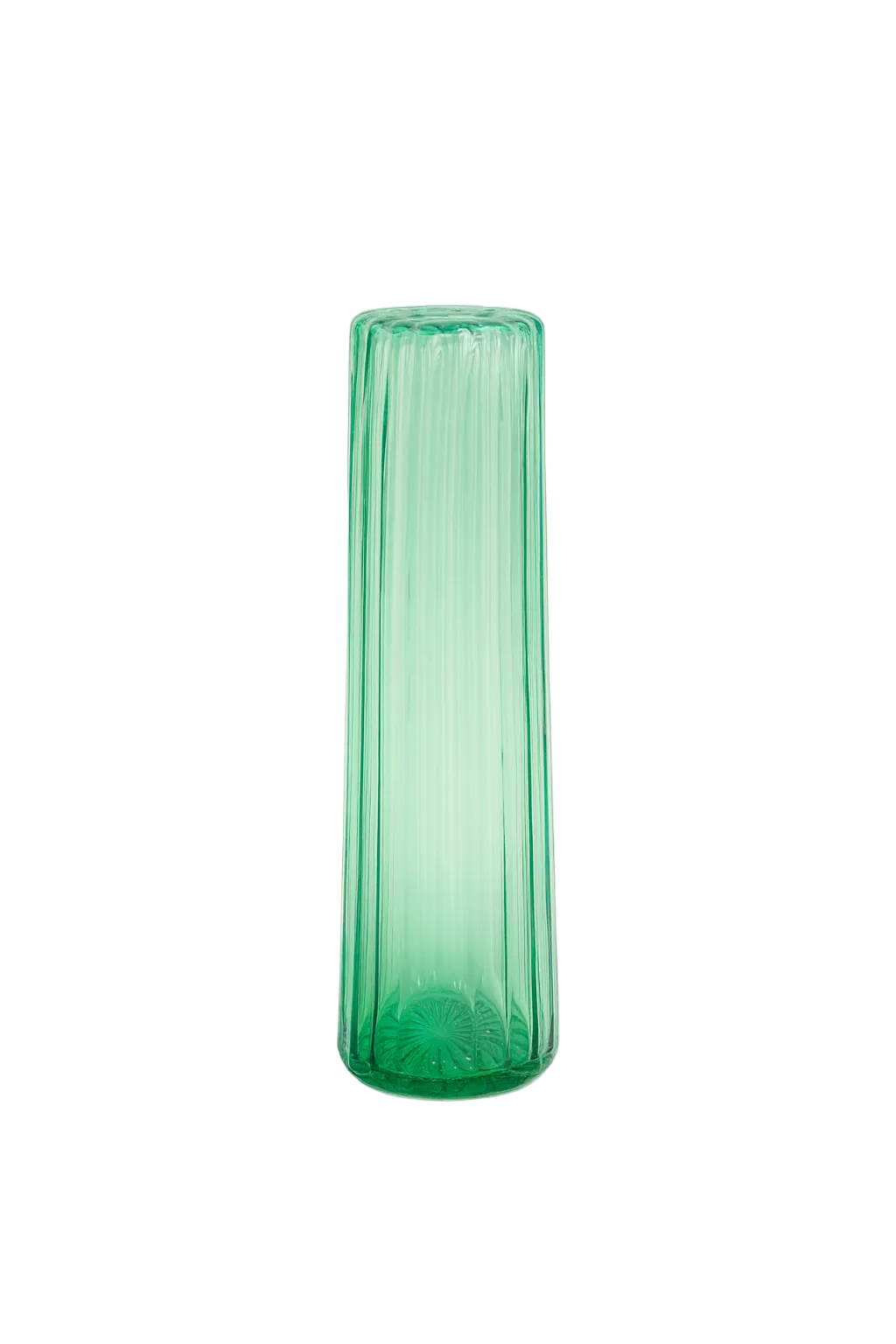 Green glass vase on a white background