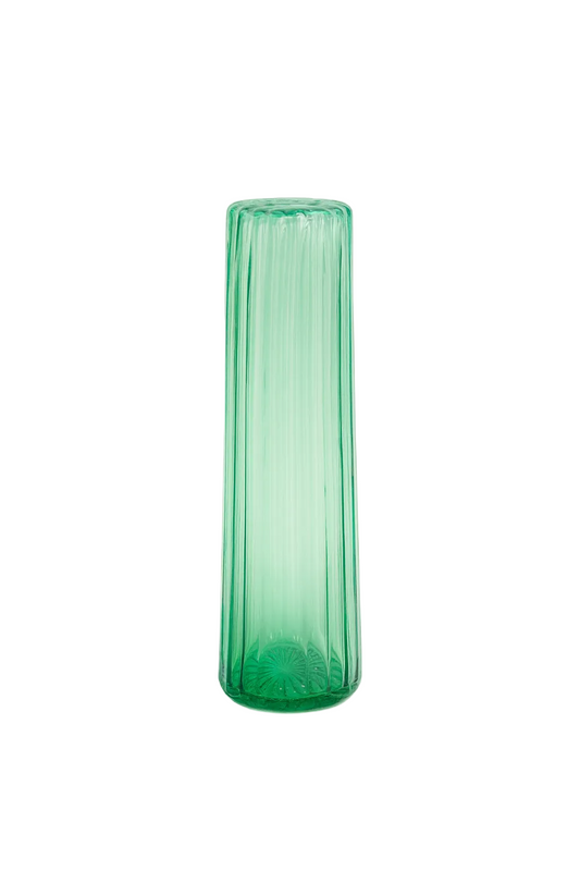 Green glass vase on a white background