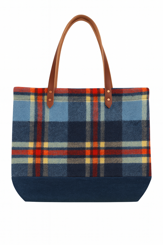Heritage Plaid Blanket Tote - Navy, Red and Light Blue