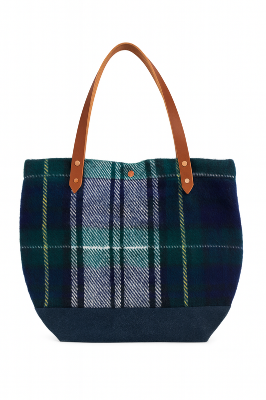 Heritage Plaid Blanket Tote - Navy, Green and White