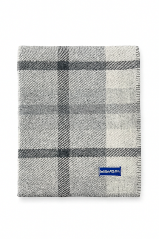 Northfield Plaid Wool Throw Blanket: Gray