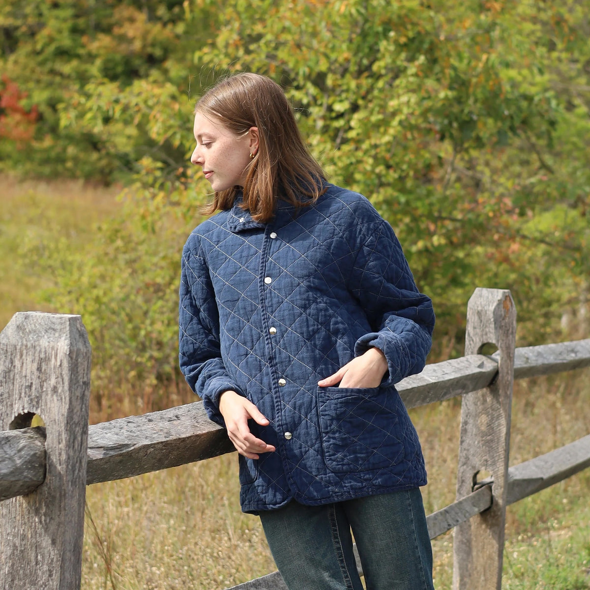 Quilted Snap Jacket - Navy
