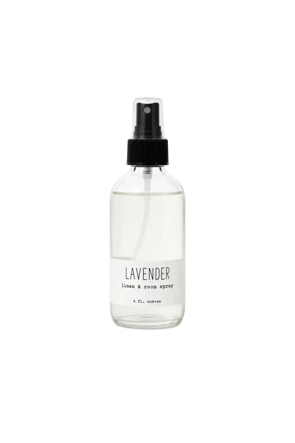 Glass spray bottle labeled 'Lavender' on a white background