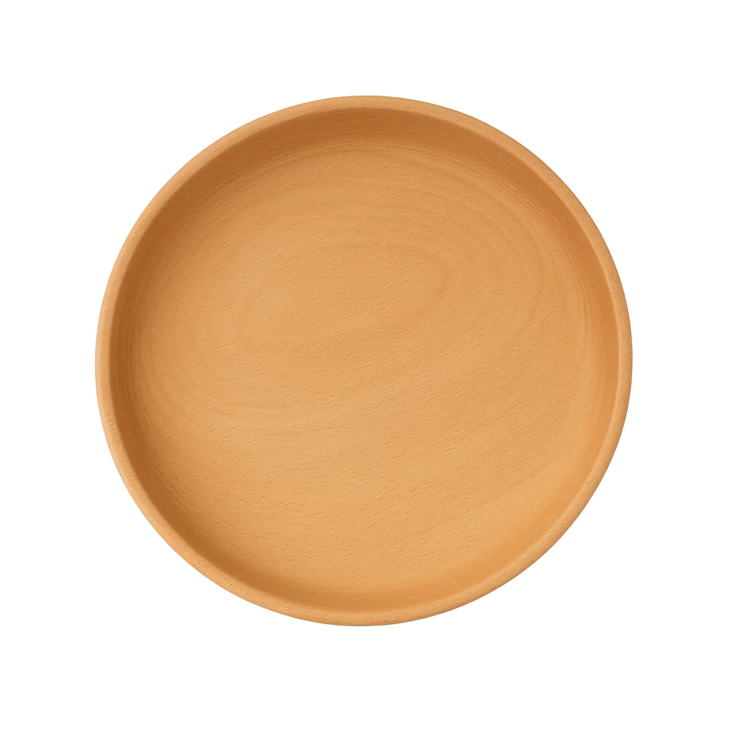 Round terracotta plate on a white background