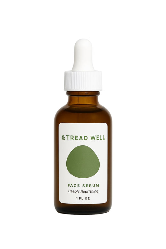 Bottle of Tread Well face serum on a white background
