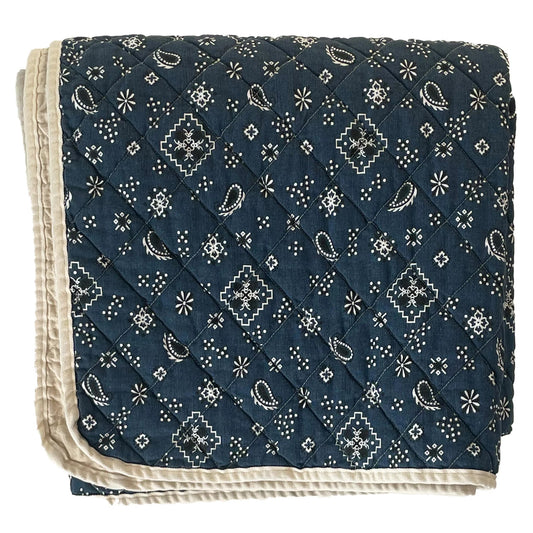 Navy Bandana Printed Throw Blanket