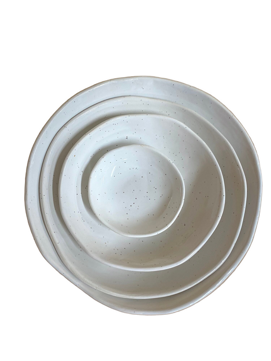 4 Pc. Shallow Nesting Bowls - White Speckle