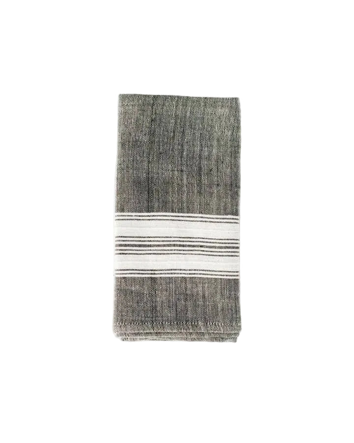 Gray towel with white stripes on a white background