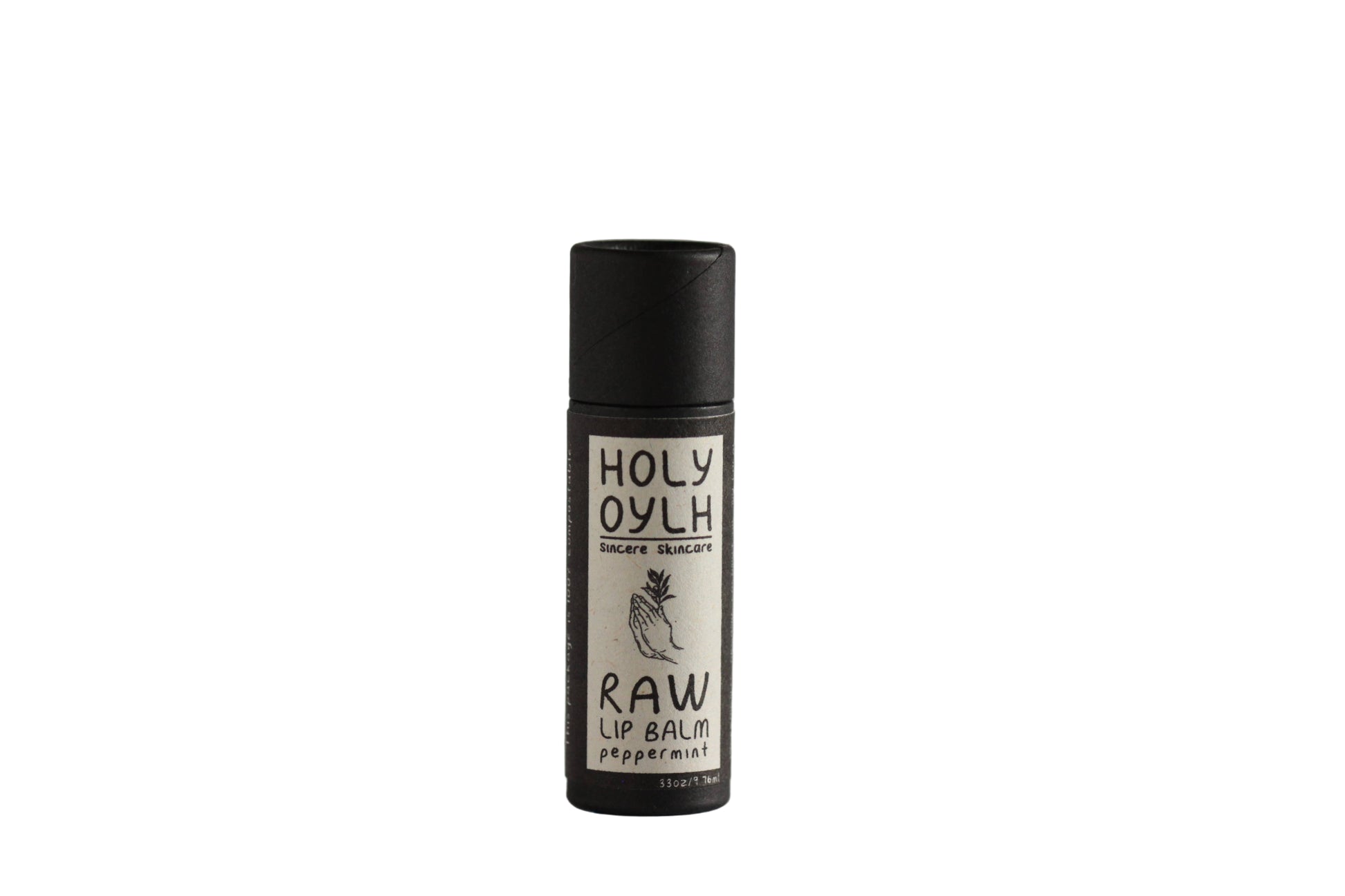 Lip balm with 'Holy Oylh' branding on a gray background