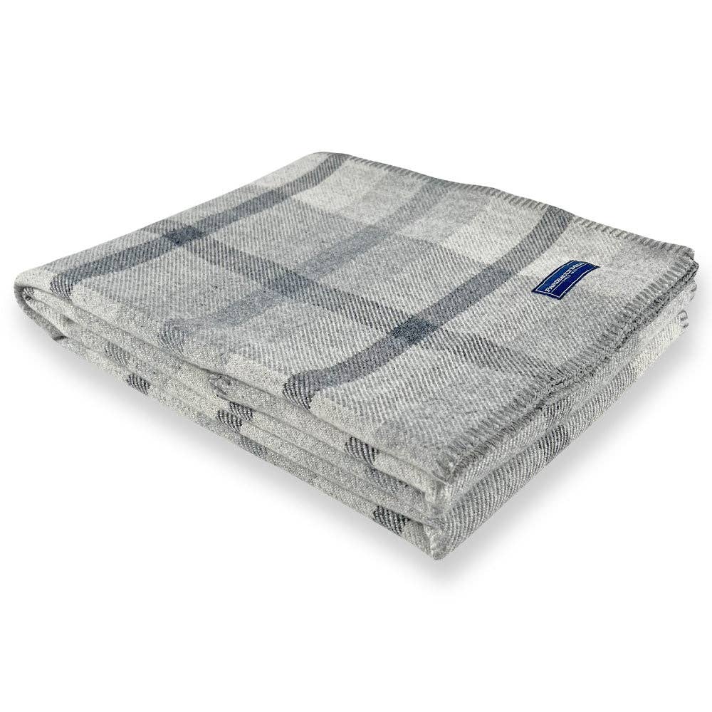 Northfield Plaid Wool Throw Blanket: Gray