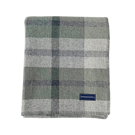 Northfield Plaid Wool Throw: Sage Green