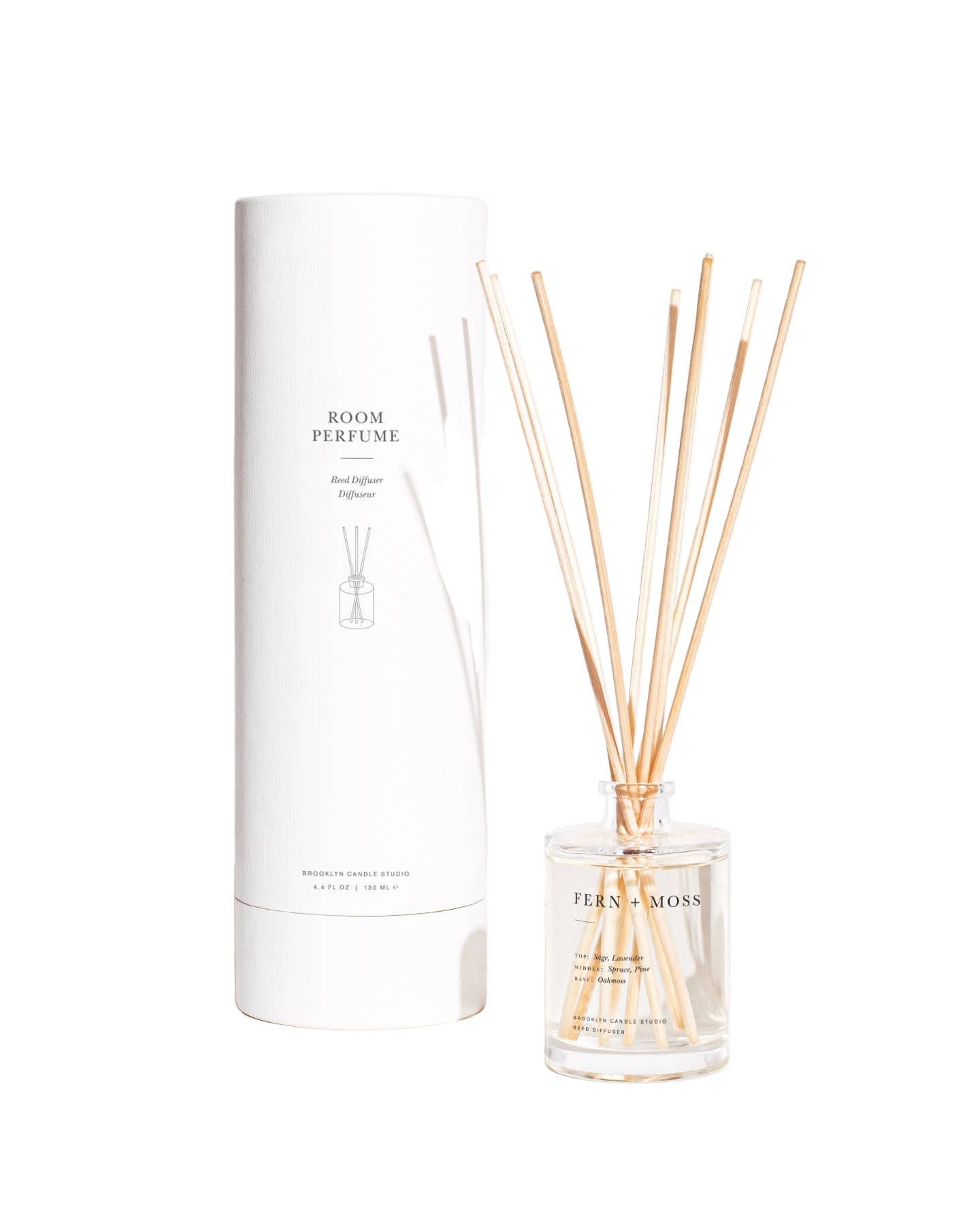 Room perfume set with diffuser and reeds on a white background