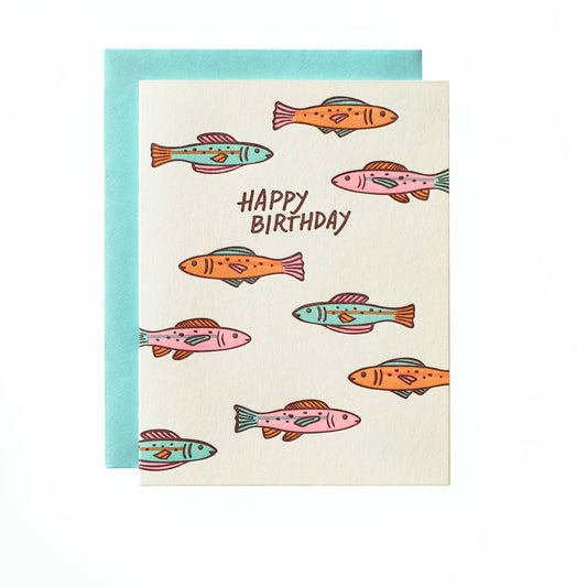 Colorful Fish Birthday - Letterpress Greeting Card