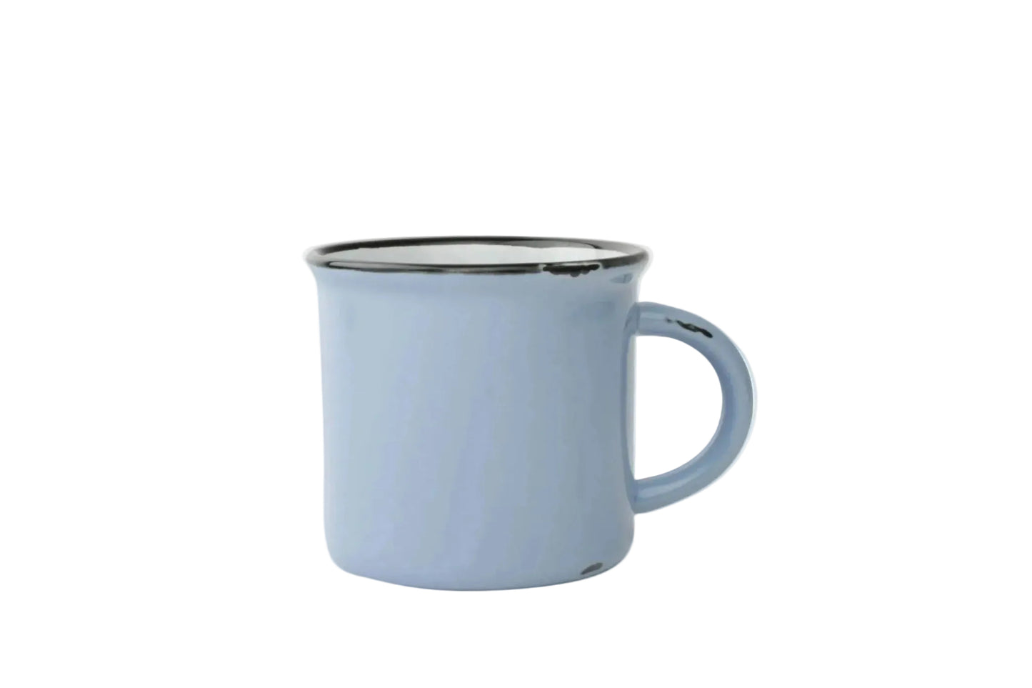 Light blue enamel mug on a white background