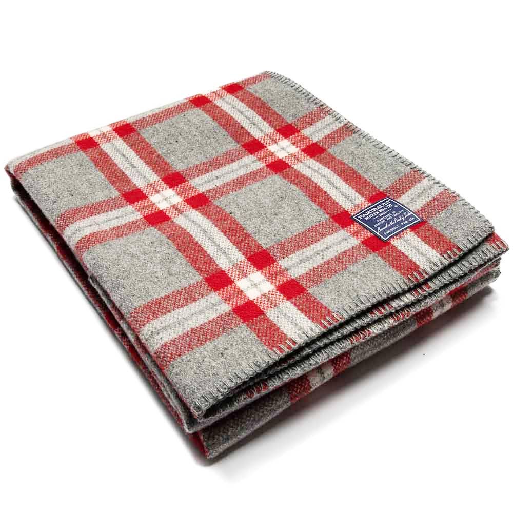 Minnehaha Falls Wool Throw Blanket: Red/Gray