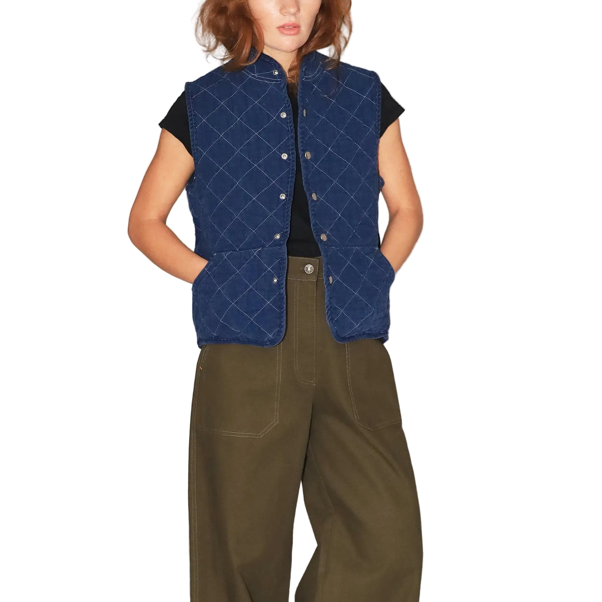 Quilted Snap Vest - Navy