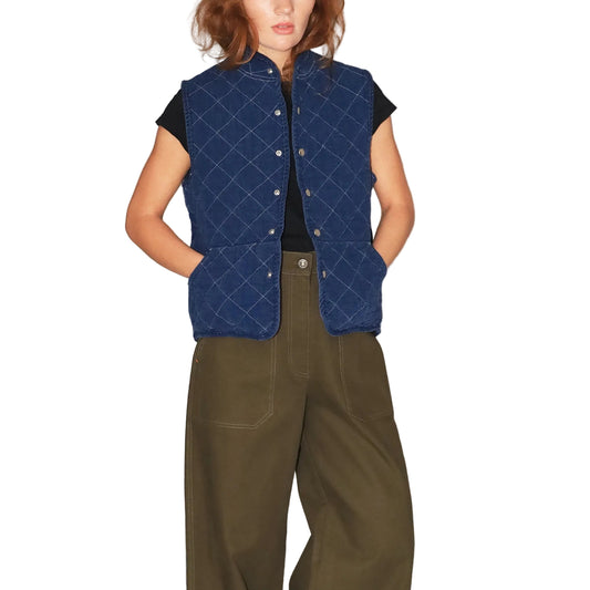 Quilted Snap Vest - Navy