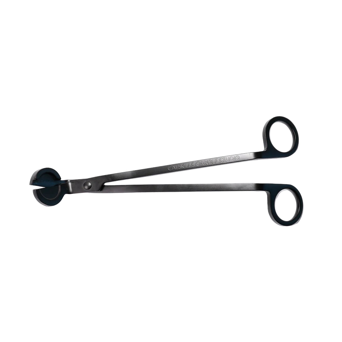 Pair of black candle wick trimmers on a white background