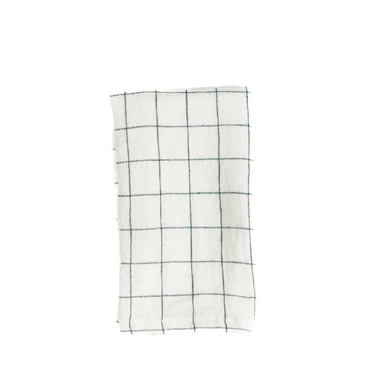 Stone Washed Linen Hemmed Napkin - Navy Windowpane (Set of 2)