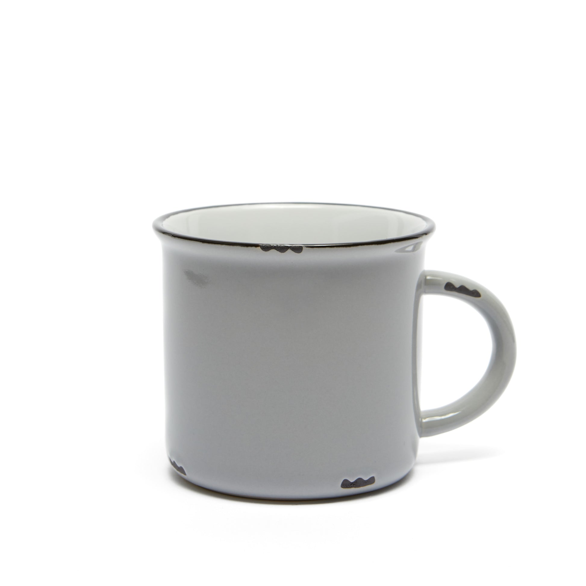 light grey tinware ceramic mug