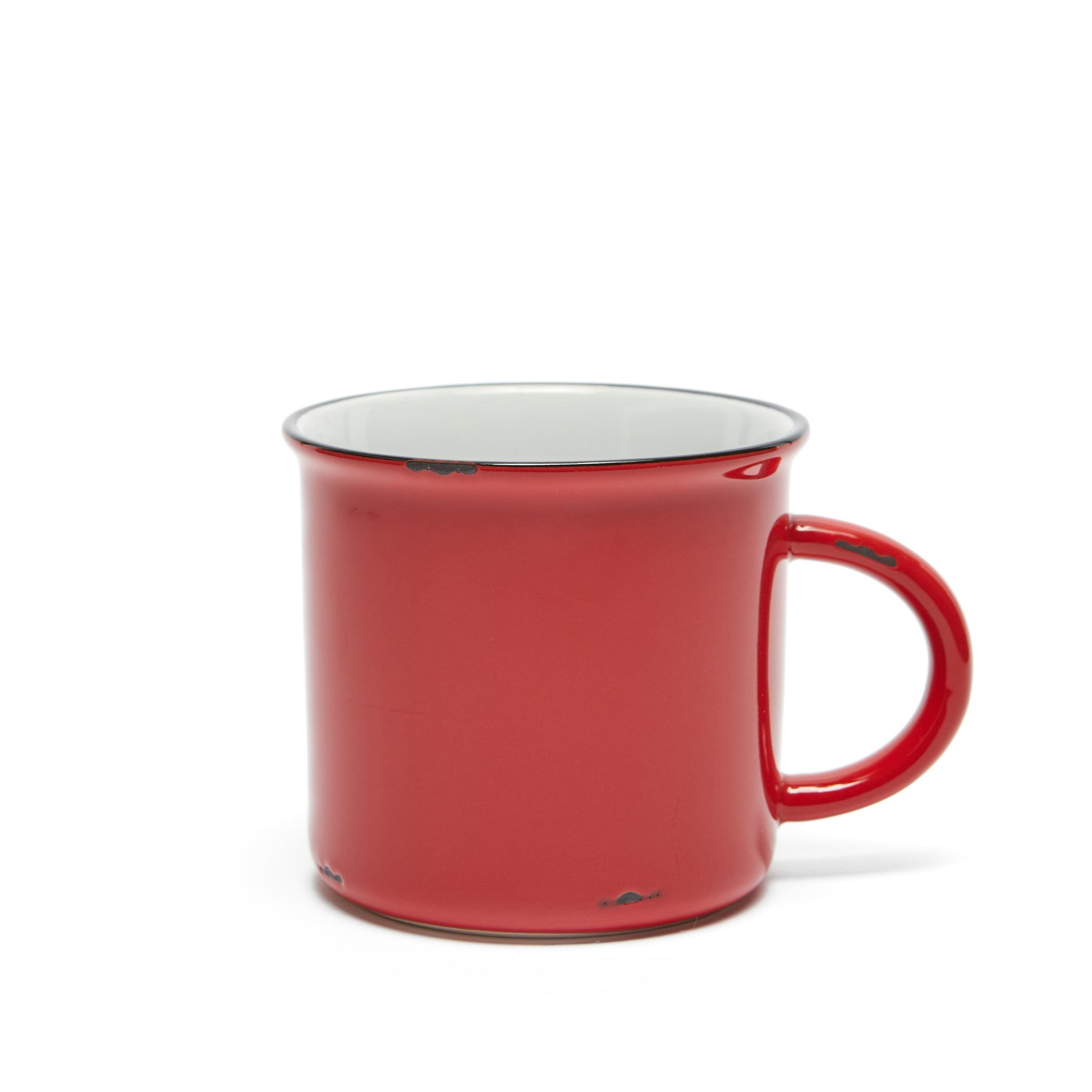 red tinware ceramic mug