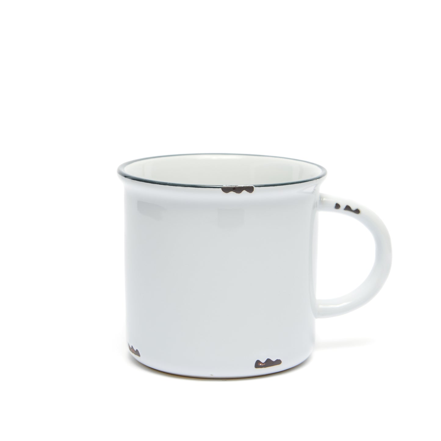 white tinware ceramic mug