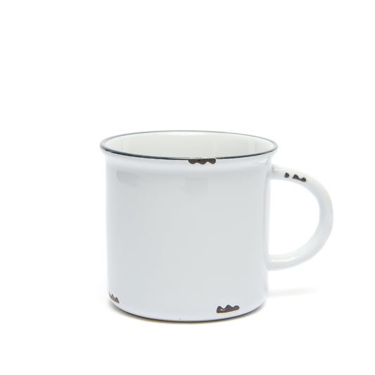 white tinware ceramic mug