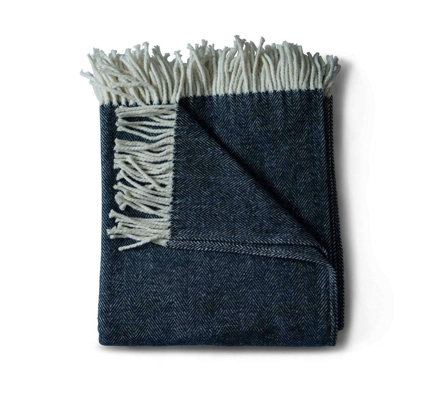 Cotton Herringbone Throw - Deep Blue